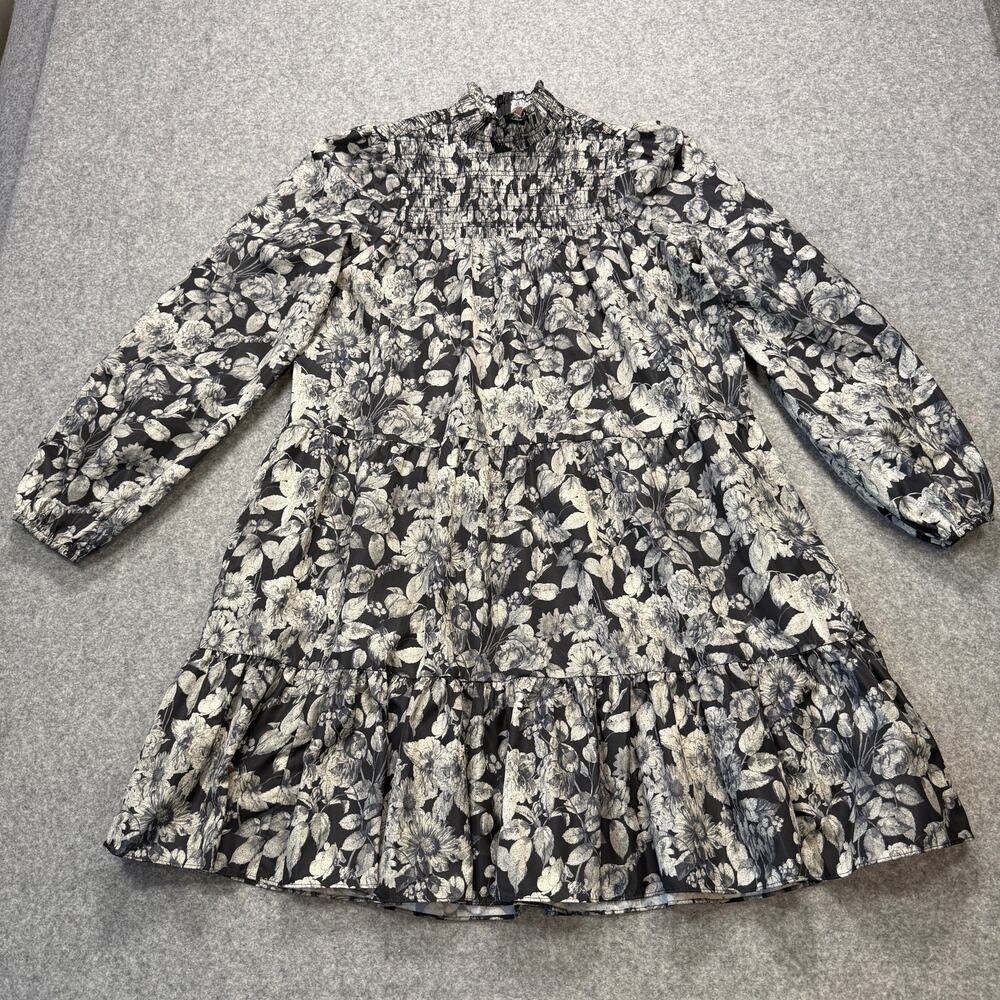 Women's Cinq a Sept Black and Cream Floral Smocked Dress Size 6